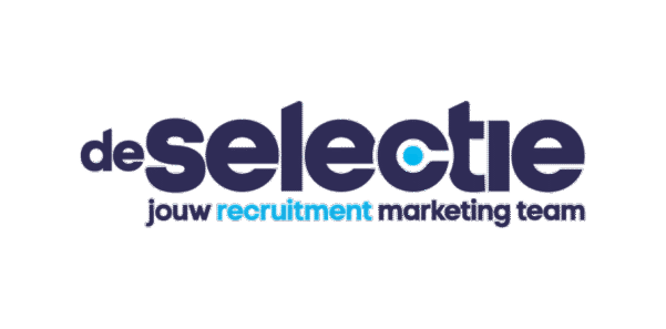 Logo van De Selectie met de slogan 'jouw recruitment marketing team' in donkerblauw en lichtblauw.